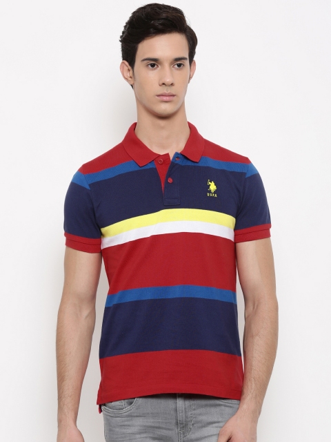 

U.S. Polo Assn. Men Red & Navy Striped Polo Collar T-shirt