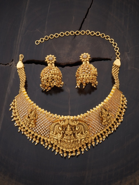 

Kushal's Fashion Jewellery Gold-Toned & White Stone Studded Embellished Jewellery Set