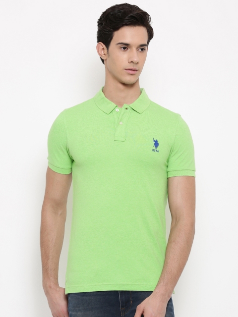 

U.S. Polo Assn. Men Green Solid Polo Collar T-shirt