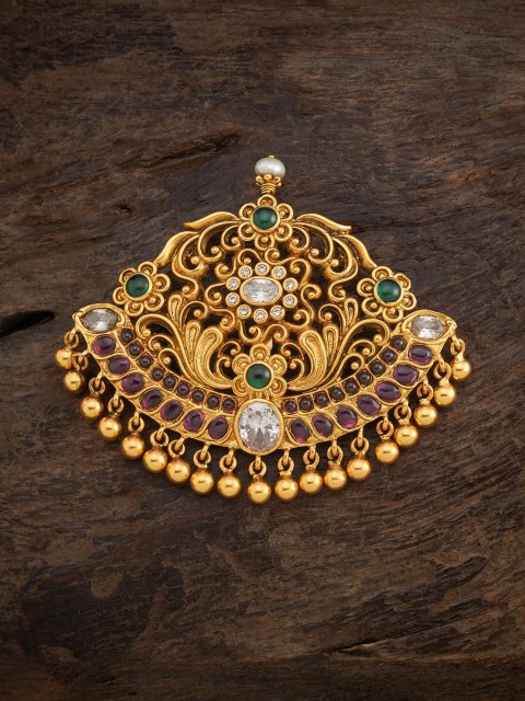 

Kushals Fashion Jewellery 92.5 Silver Gold-Plated Green Purple Stone Studded Pendant