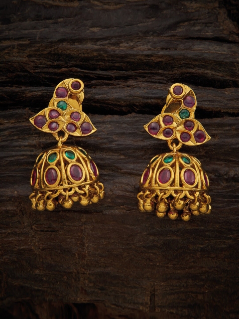 

Kushal's Fashion Jewellery Red Peacock Gold-Plated Shaped Jhumkas Earrings