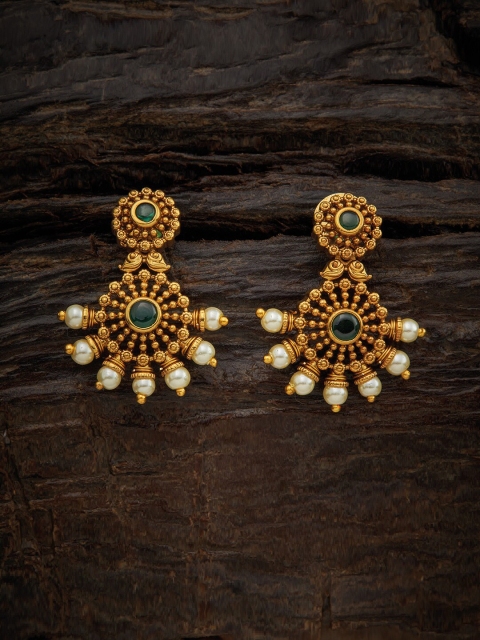 

Kushal's Fashion Jewellery Gold- Plated Green Circular Drop Earrings