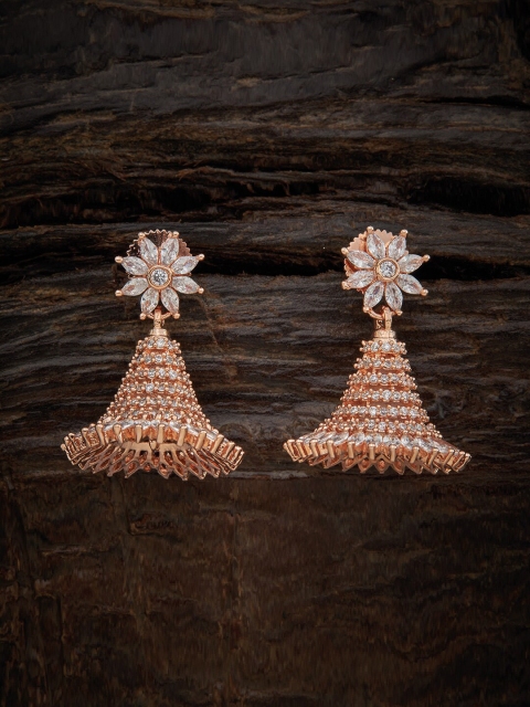 

Kushal's Fashion Jewellery Rose-Gold Plated White Floral Jhumkas Earrings