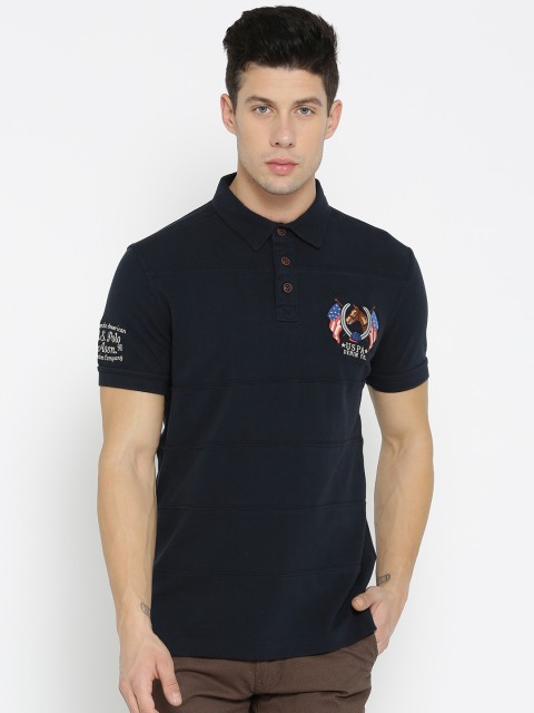 

U.S. Polo Assn. Denim Co. Men Navy Blue Solid Polo Collar Pure Cotton T-shirt