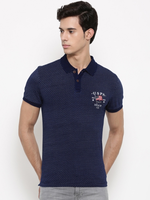 

U.S. Polo Assn. Men Navy Blue Printed Polo Collar T-shirt