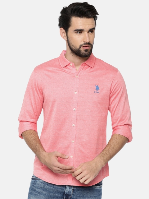 

U.S. Polo Assn. Men Red Regular Fit Self Design Casual Shirt