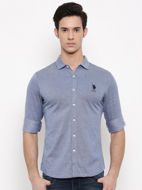 

U.S. Polo Assn. Men Blue Regular Fit Self Design Casual Shirt