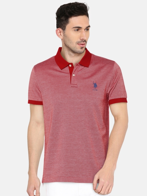 

U.S. Polo Assn. Men Red Self Design Polo Collar T-shirt