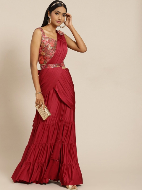 

Grancy Maroon Ready to Wear Leheriya Saree