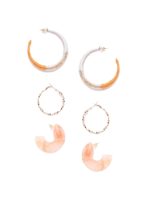 

DressBerry Gold-Plated Yellow & White Contemporary Half Hoop Earrings