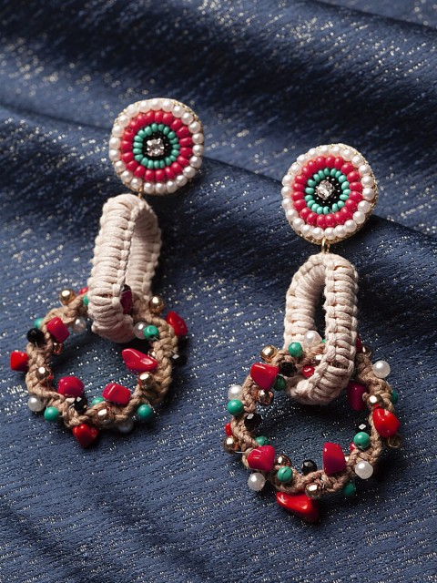

DressBerry Women Red & Beige Gold-Plated Contemporary Drop Earrings