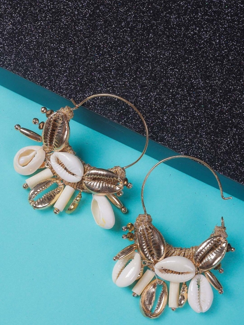 

DressBerry Gold-Toned & White Contemporary Hoop Earrings