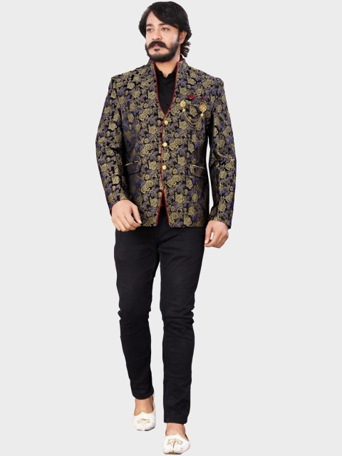 

amzira Men Black Self-Design Jodhpuri Blazers