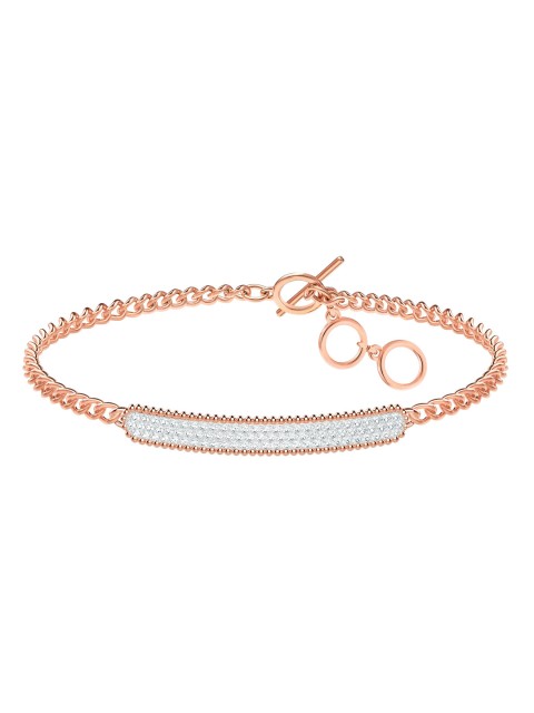 

SWAROVSKI Women Silver-Toned Rose Gold-Plated Crystals Link Bracelet
