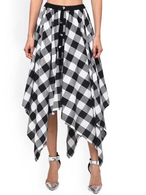 

Hive91 Women White Checked Asymmetric Flared Midi skirt