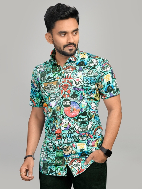 

Fashion FRICKS Men Blue Classic Printed Casual Shirt