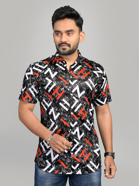 

Fashion FRICKS Men Black Classic Printed Casual Shirt