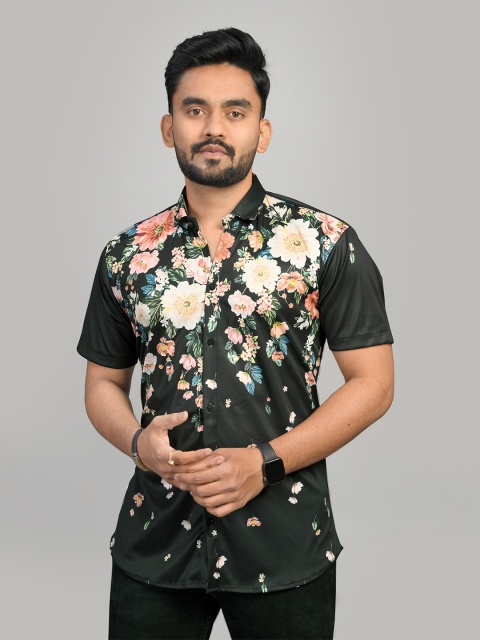 

Fashion FRICKS Men Olive Green & Off-White Floral Printed Casual Shirt