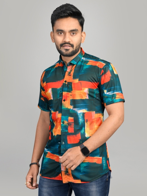 

Fashion FRICKS Men Green and Orange Classic Abstract Print Casual Shirt