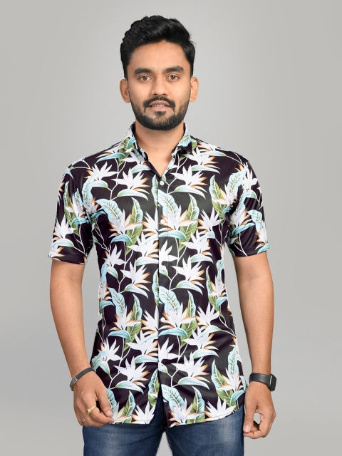 

Fashion FRICKS Men Black Classic Floral Printed Casual Shirt