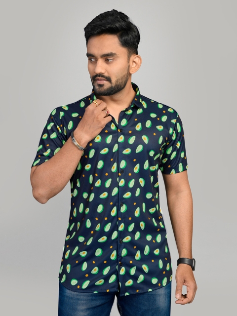 

Fashion FRICKS Men Navy Blue Classic Printed Casual Shirt