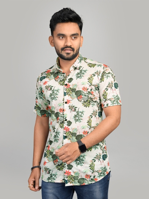

Fashion FRICKS Men Off White Classic Floral Printed Casual Shirt
