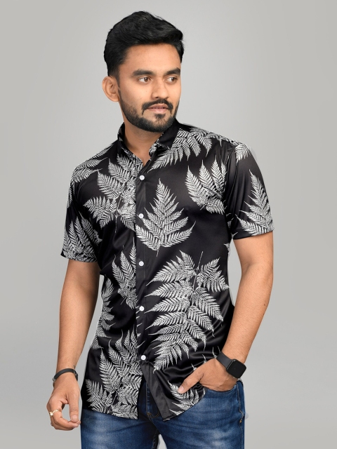 

Fashion FRICKS Men Black Floral Printed Casual Shirt