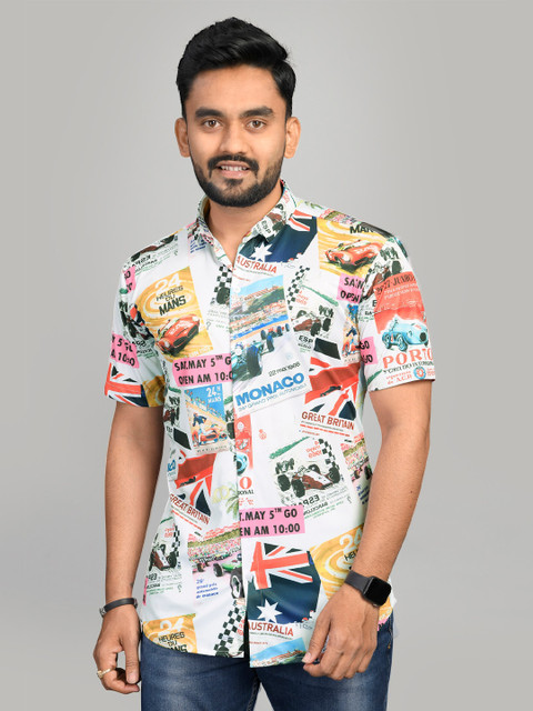 

Fashion FRICKS Men Off White Classic Conversational Printed Casual Shirt