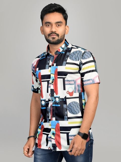 

Fashion FRICKS Men Off White Classic Printed Casual Shirt