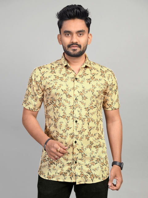 

Fashion FRICKS Men Yellow Classic Floral Printed Casual Shirt