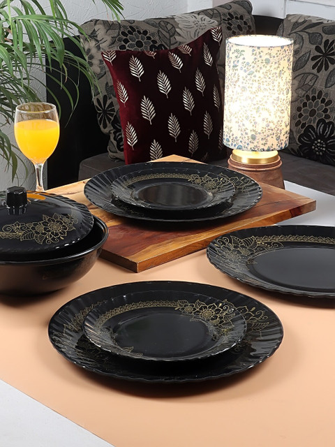 

CDI Pack Of 19 Black Floral Printed Melamine Glossy Dinner Set