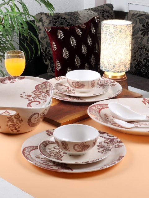 

CDI White & Maroon Pieces Printed Melamine Glossy Dinner Set