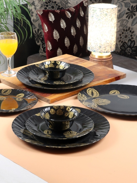 

CDI Pack Of 19 Black Floral Printed Melamine Glossy Dinner Set