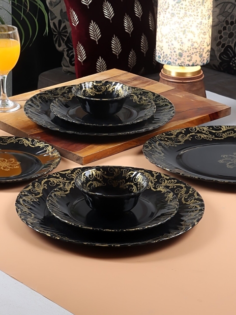 

CDI Black & Gold-Toned Pieces Printed Melamine Glossy Dinner Set