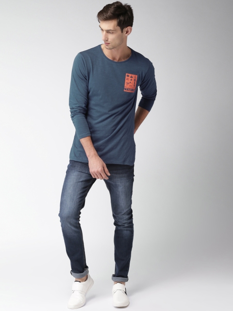 

Mast & Harbour Men Blue Printed Round Neck T-shirt