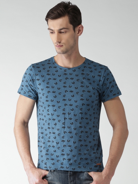 

Mast & Harbour Men Blue Printed Round Neck T-Shirt