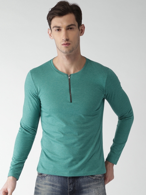 

Mast & Harbour Men Green Solid Mandarin Collar T-Shirt