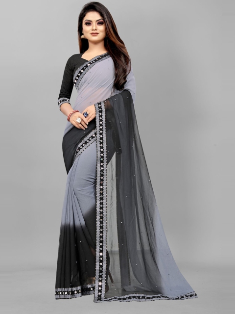

Queenswear Creation Grey Embellished Mirror Work Pure Georgette Saree