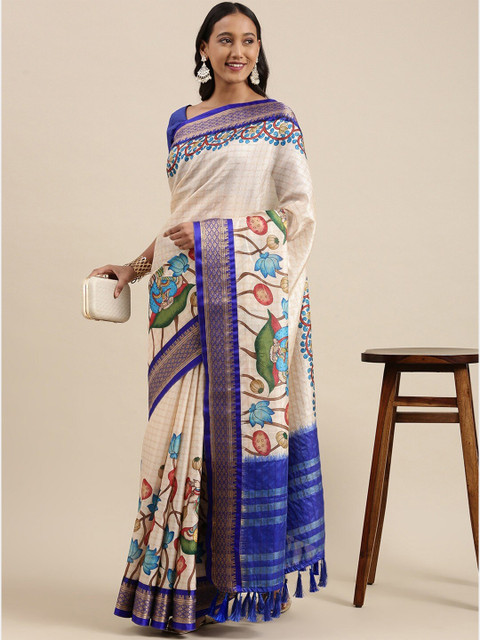 

Fashion FRICKS Blue & Gold-Toned Floral Zari Pure Silk Banarasi Saree