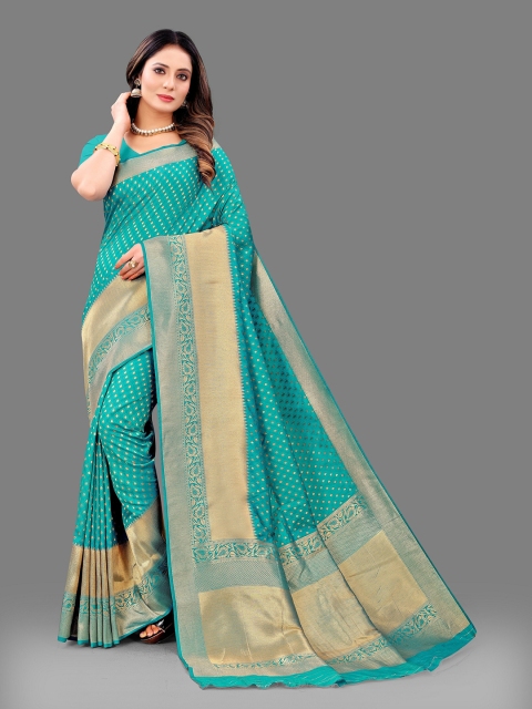 

Fashion FRICKS Blue & Gold-Toned Woven Design Zari Pure Silk Banarasi Saree