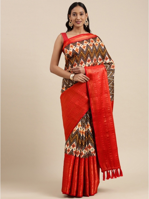 

Fashion FRICKS Red & Off White Zari Pure Silk Banarasi Saree