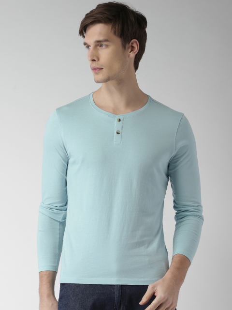 

Mast Harbour Men Blue Solid Henley Neck Pure Cotton T-shirt