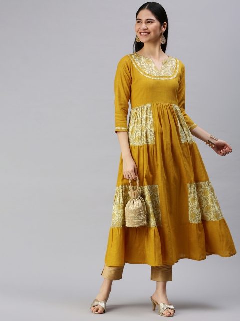 

KALINI Women Mustard Yellow Ethnic Motifs Printed Kurta