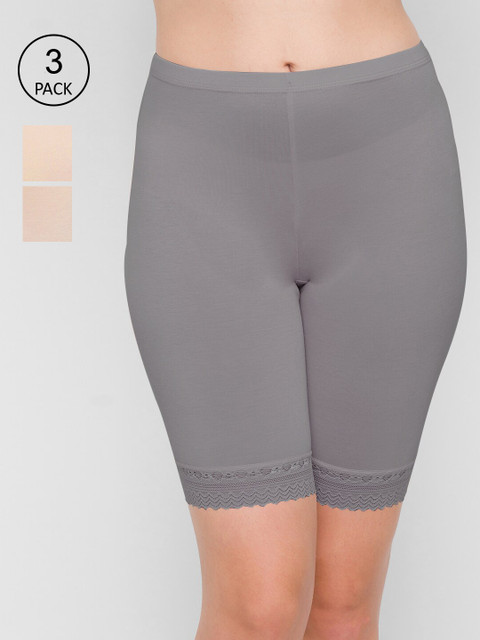 

FashionRack Women Pack Of 3 Solid Cotton Sports Shorts, Grey