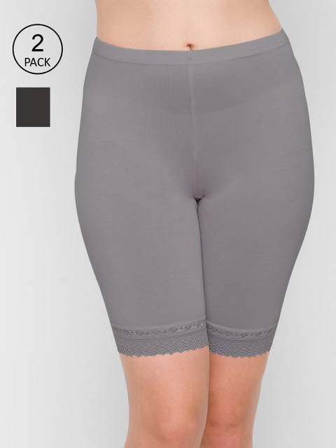

FashionRack Women Pack Of 2 Solid Cotton Boy Sports Shorts, Black