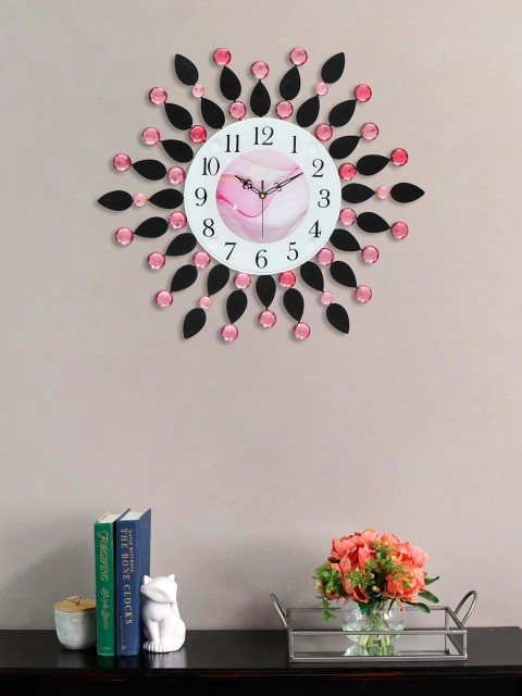 

eCraftIndia Black & Pink Embellished Contemporary Wall Clock