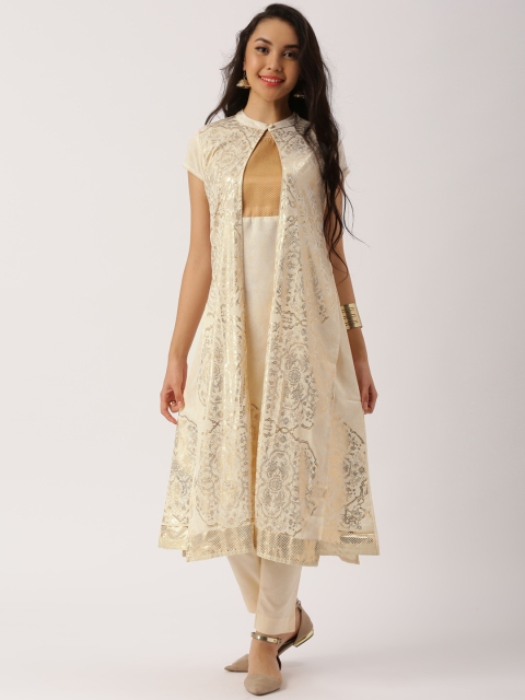 

IMARA Women Beige Printed A-Line Kurta