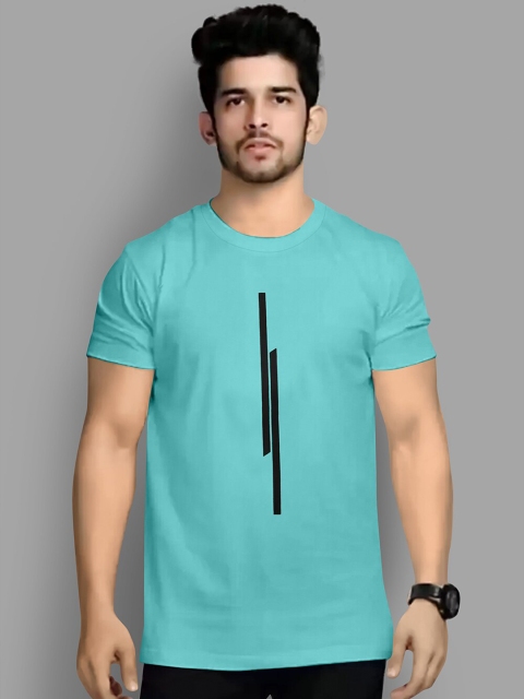 

KAJARU Men Blue Printed Raw Edge T-shirt