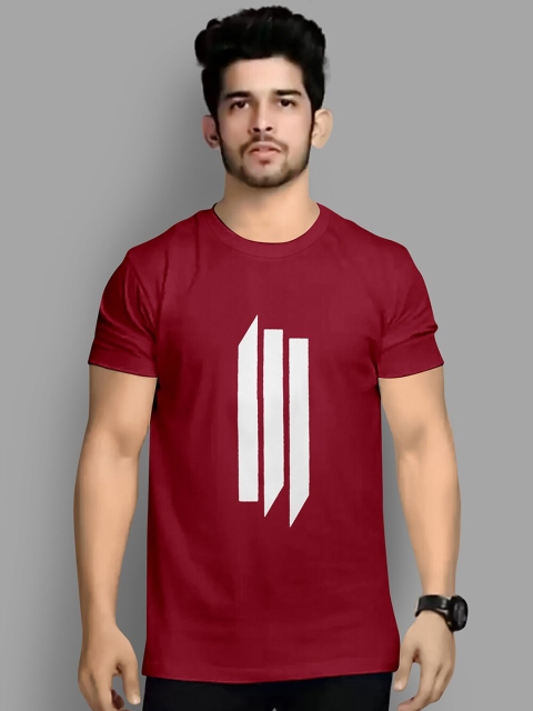 

KAJARU Men Maroon Printed Regular Fit T-shirt