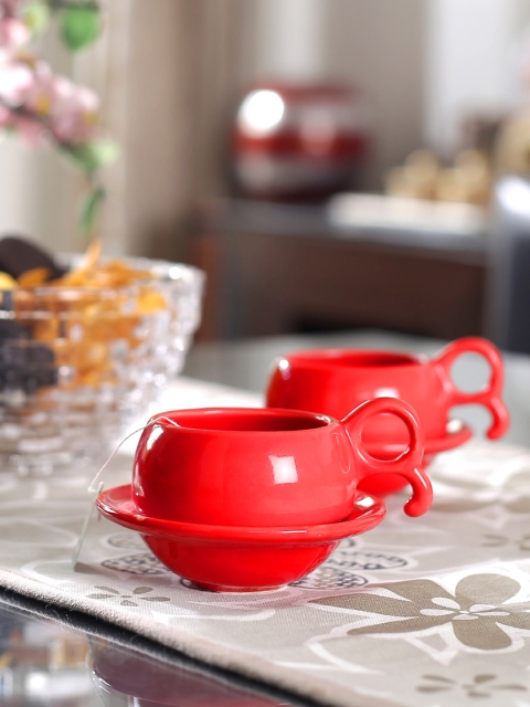 

VarEesha Red 6 Pieces Ceramic Handcrafted Ceramic Cup with Saucer Set
